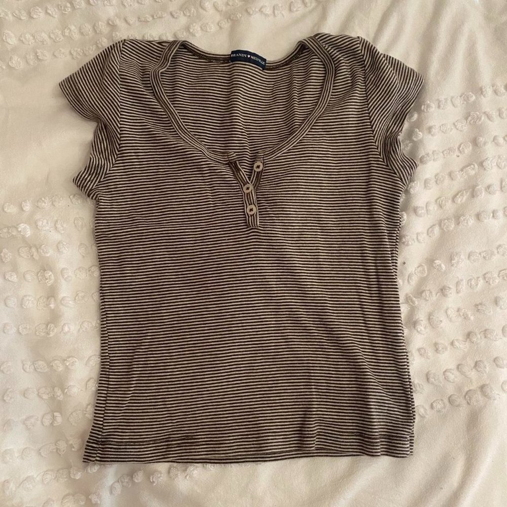 Rare Brandy Melville Women's Brown and White Crop-top